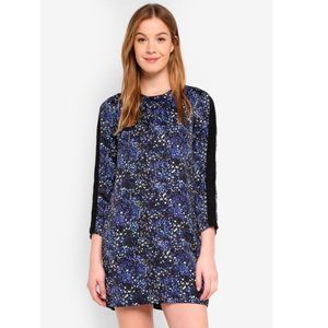 Banana Republic L/S Lace Trim Blue Print Dress